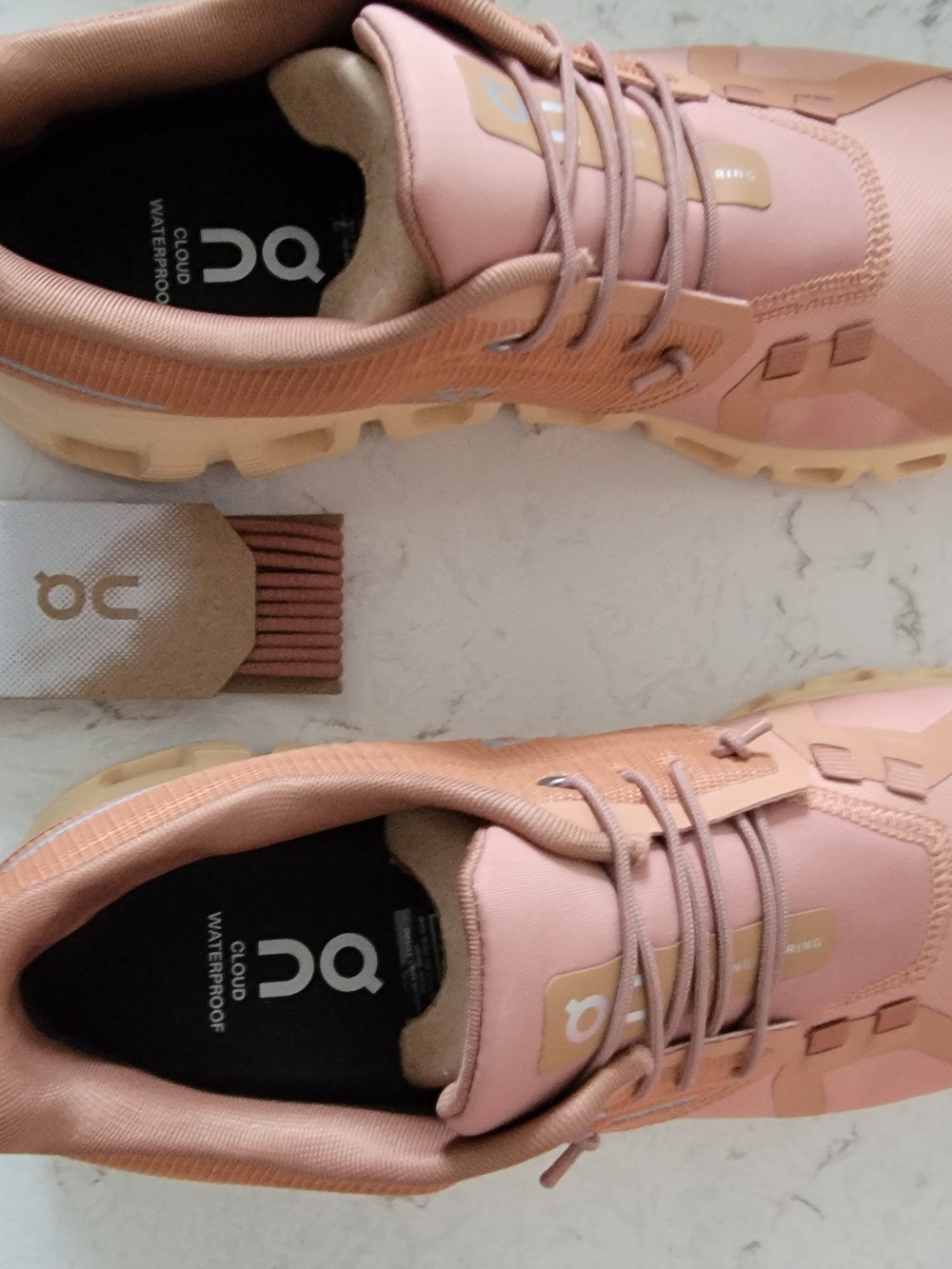 On Cloud Waterproof Women's Athletic Shoes in Rose/Tan - Picture 3 of 9